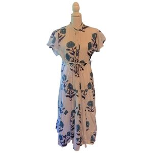 Victoria Dunn Midi Dress in Magnolia with tie waist 100% Cotton size XL